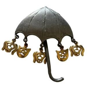 Ultra Craft Its Raining Cats And Dogs Gold Tone Pewter Dangle Brooch Pin